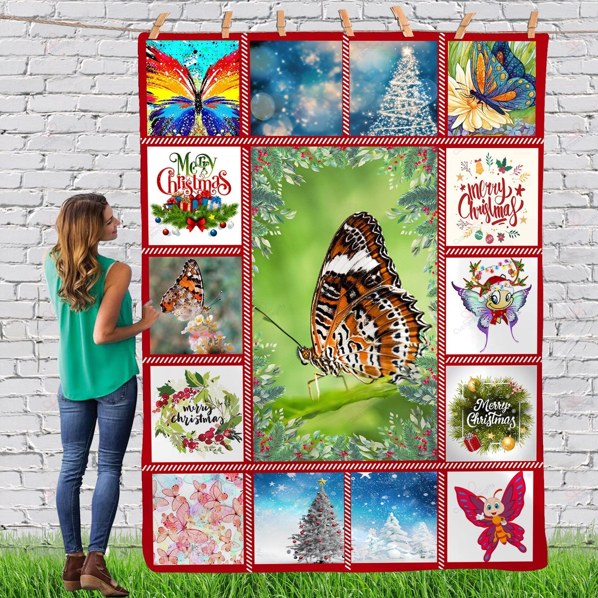litzzy Butterfly Gorgeous Merry Christmas Animal Reindeer Xmas TH0911067CL Sherpa Fleece Blanket Sherpa Fleece Blanket   