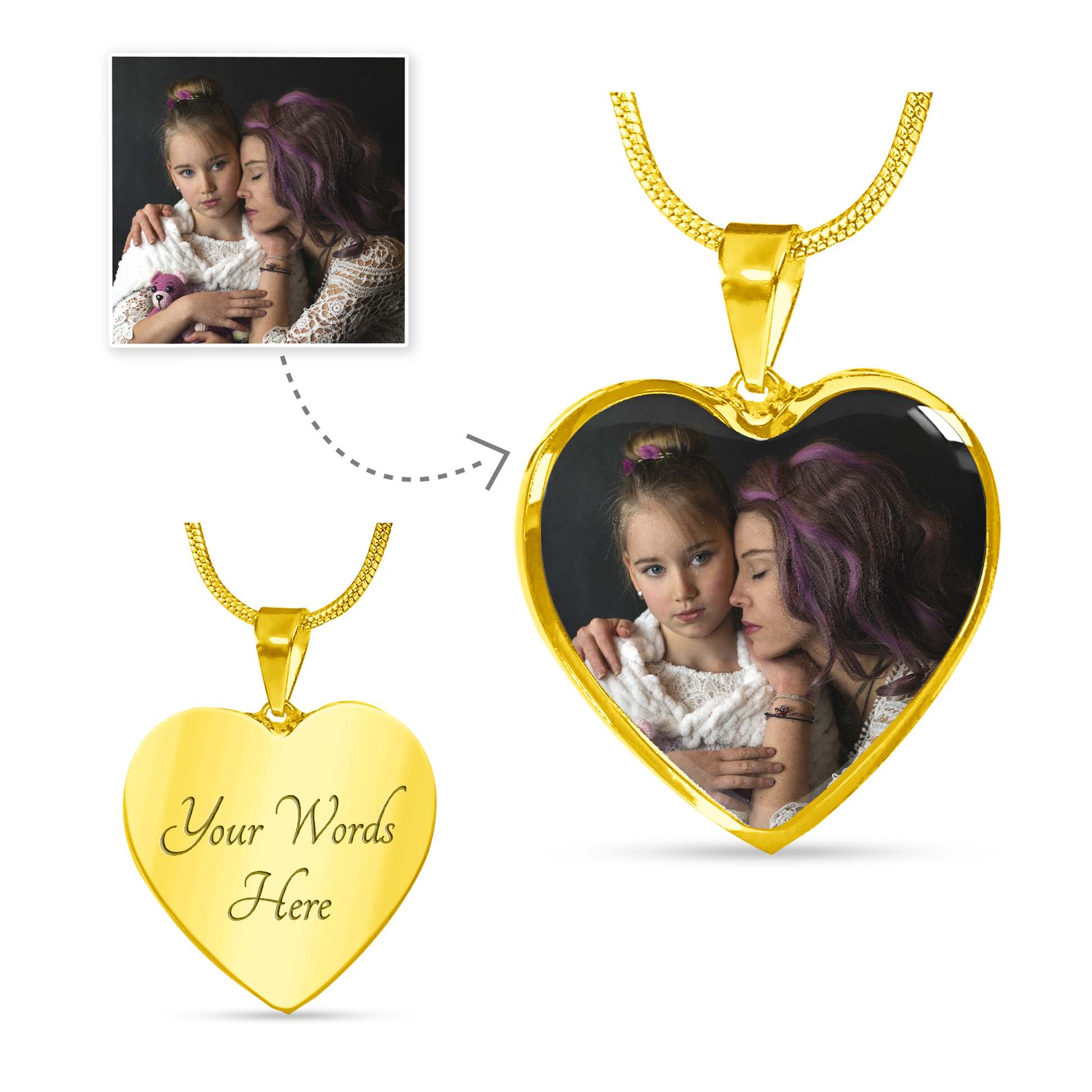 litzzy Mom - Whole World - Photo Heart Pendant Necklace Gift Jewelry Luxury Necklace (18k Yellow Gold Finish) Yes 