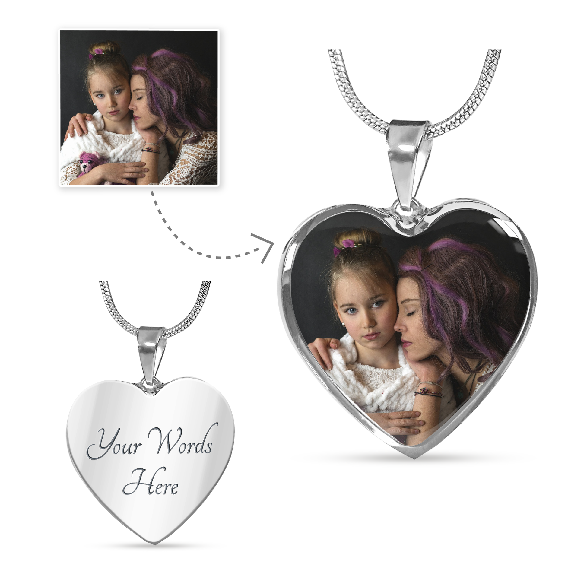 litzzy Mom - Whole World - Photo Heart Pendant Necklace Gift Jewelry Luxury Necklace (.316 Surgical Steel) Yes 
