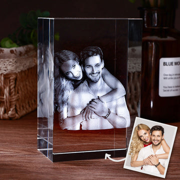litzzy 2D/3D Laser Engraved Crystal Cube Photo Frame with 1-4 People Crystal Cube Photo 2D Vertical-Small Brick(5x5x8cm) 