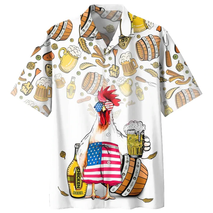 litzzy Chicken Beer Hawaiian Shirt, Summer Men Hawaiian Shirts - Casual Button Down Short Sleeve Shirt - Aloha shirt Hawaiian Hawaii Shirt For Summer Hawaii Shirt   