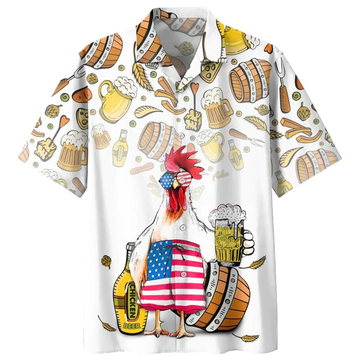 litzzy Chicken Beer Hawaiian Shirt, Summer Men Hawaiian Shirts - Casual Button Down Short Sleeve Shirt - Aloha shirt Hawaiian Hawaii Shirt For Summer Hawaii Shirt   