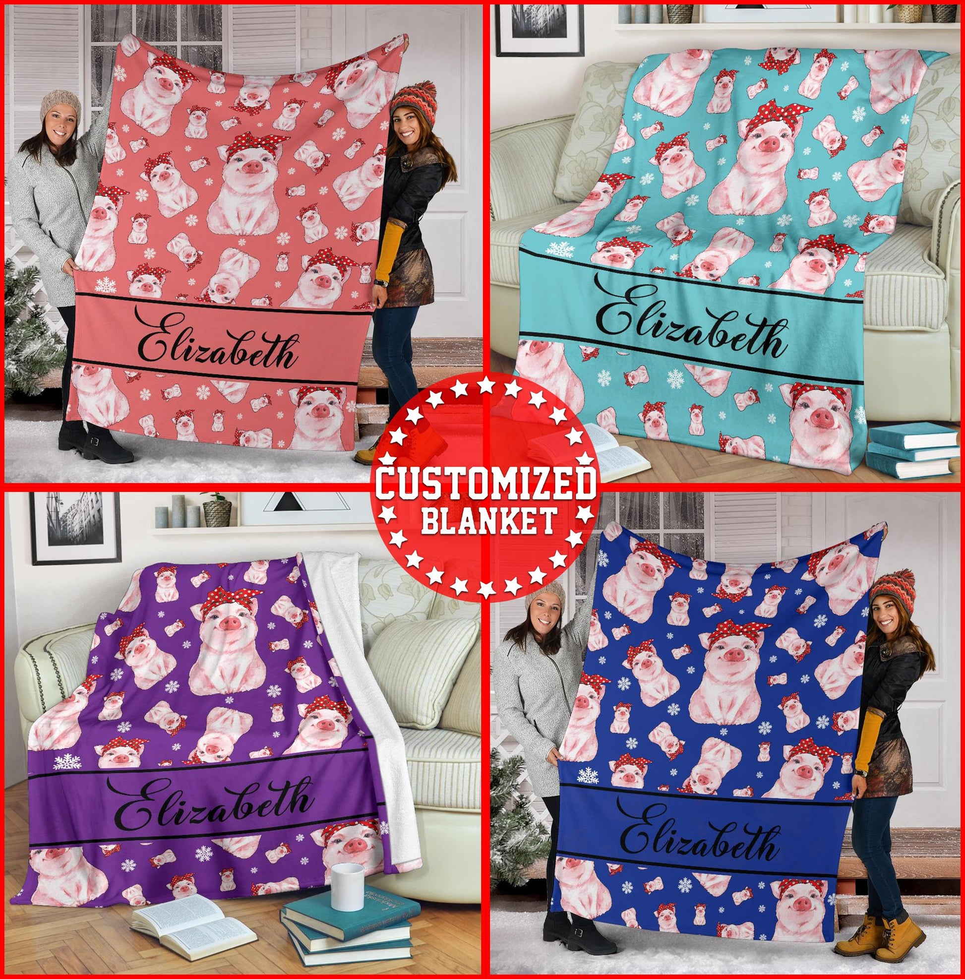 litzzy Personalized Pigs Fleece Blanket - Tlnb1811201 Quilt Blanket CUSTOM COLOR 50 X 60 