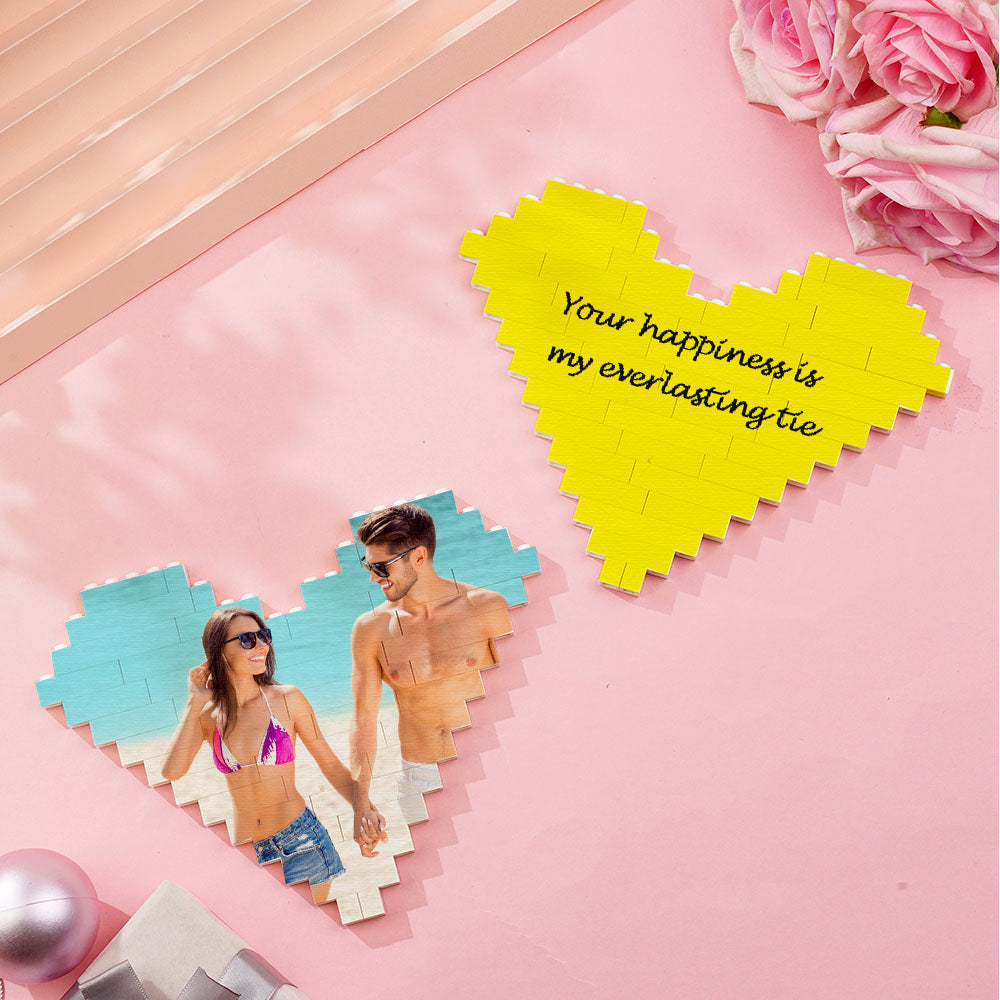 litzzy Custom Building Brick Heart Shaped Personalized Photo Block Puzzle Building Brick Photo Photo & Text 19*15cm=7.5*5.9inch 