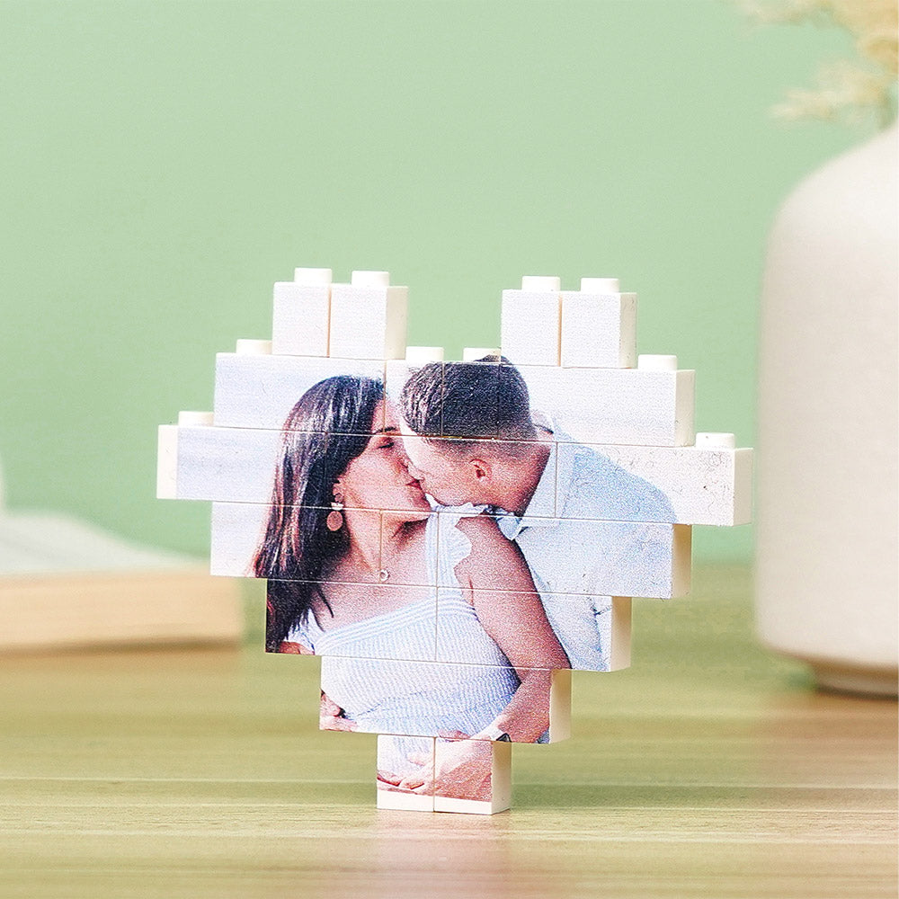 litzzy Custom Building Brick Heart Shaped Personalized Photo Block Puzzle Building Brick Photo Single Sided Photo 8*7cm=3.2*2.8inch 