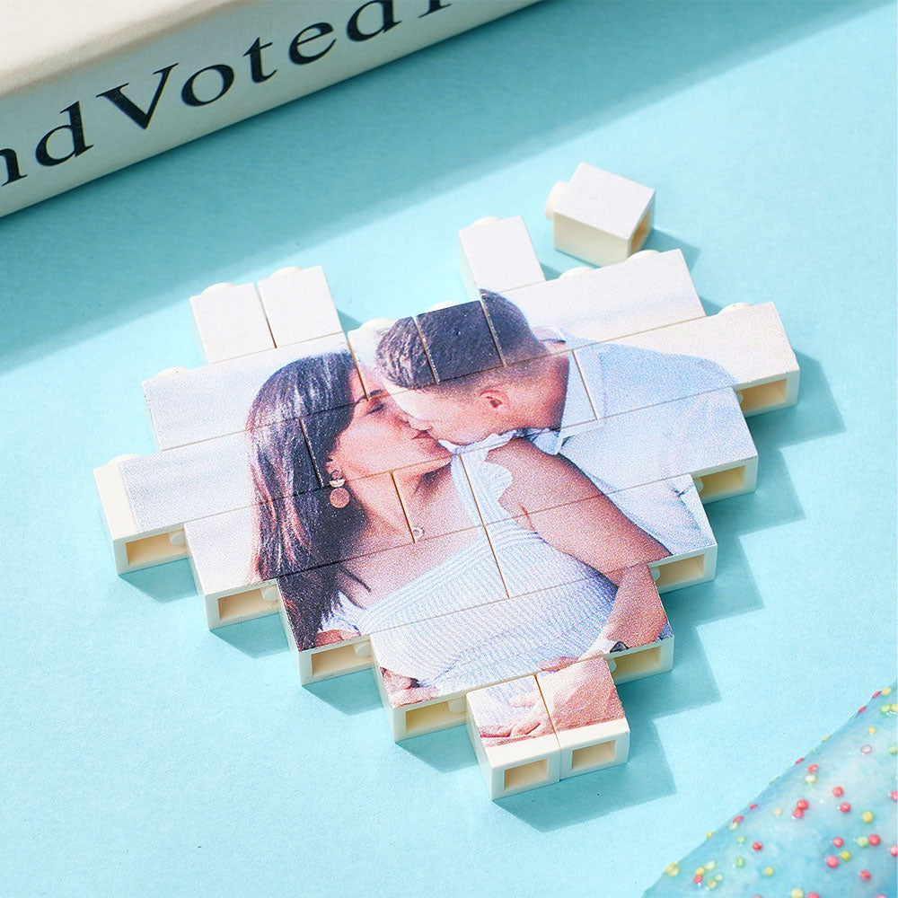 litzzy Custom Building Brick Heart Shaped Personalized Photo Block Puzzle Building Brick Photo   
