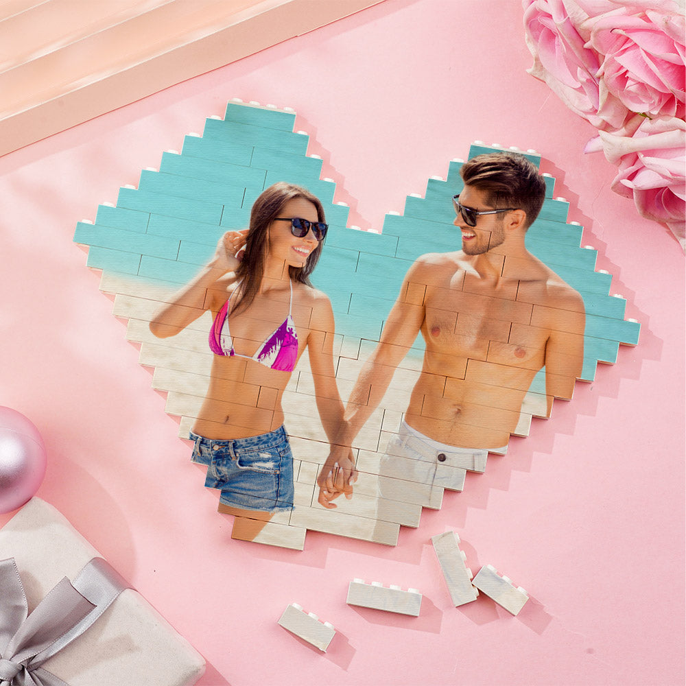 litzzy Custom Building Brick Heart Shaped Personalized Photo Block Puzzle Building Brick Photo   
