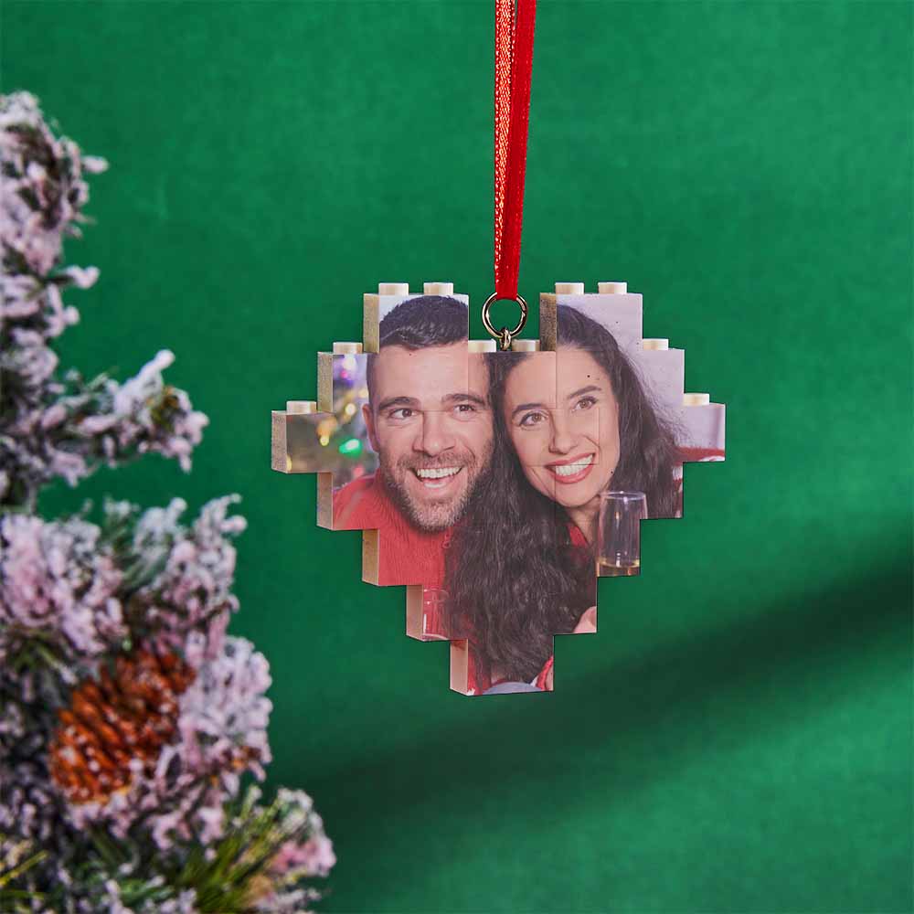litzzy Christmas Ornament Personalized Heart Building Brick Photo Blocks Building Brick Photo Single Sided Photo  