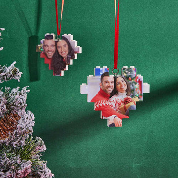 litzzy Christmas Ornament Personalized Heart Building Brick Photo Blocks Building Brick Photo Double Sided Photo  