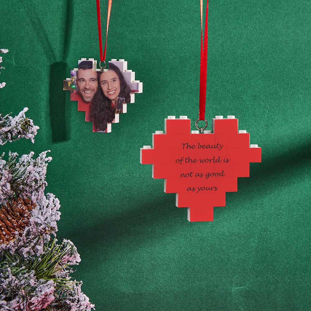 litzzy Christmas Ornament Personalized Heart Building Brick Photo Blocks Building Brick Photo Photo & Text  