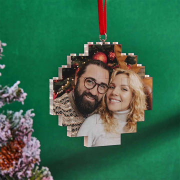 litzzy Christmas Ornament Custom Music Code Round Photo Blocks Building Brick Building Brick Photo Single Sided Photo 9*9cm=3.54 *3.54inch 