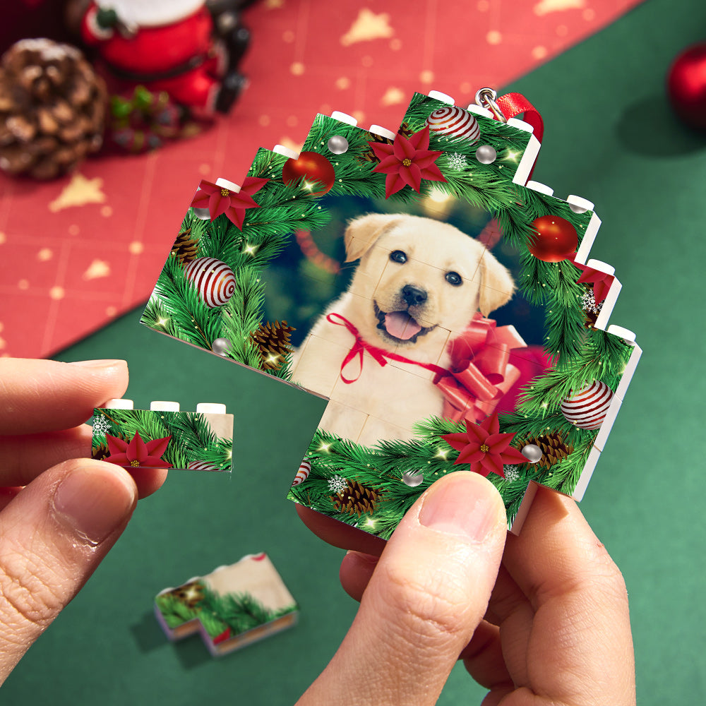 litzzy Personalized Photo Building Brick Mistletoe Christmas Ornament Building Brick Photo   