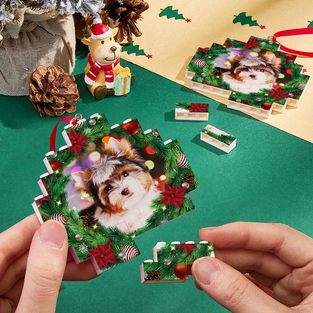 litzzy Personalized Photo Building Brick Mistletoe Christmas Ornament Building Brick Photo   