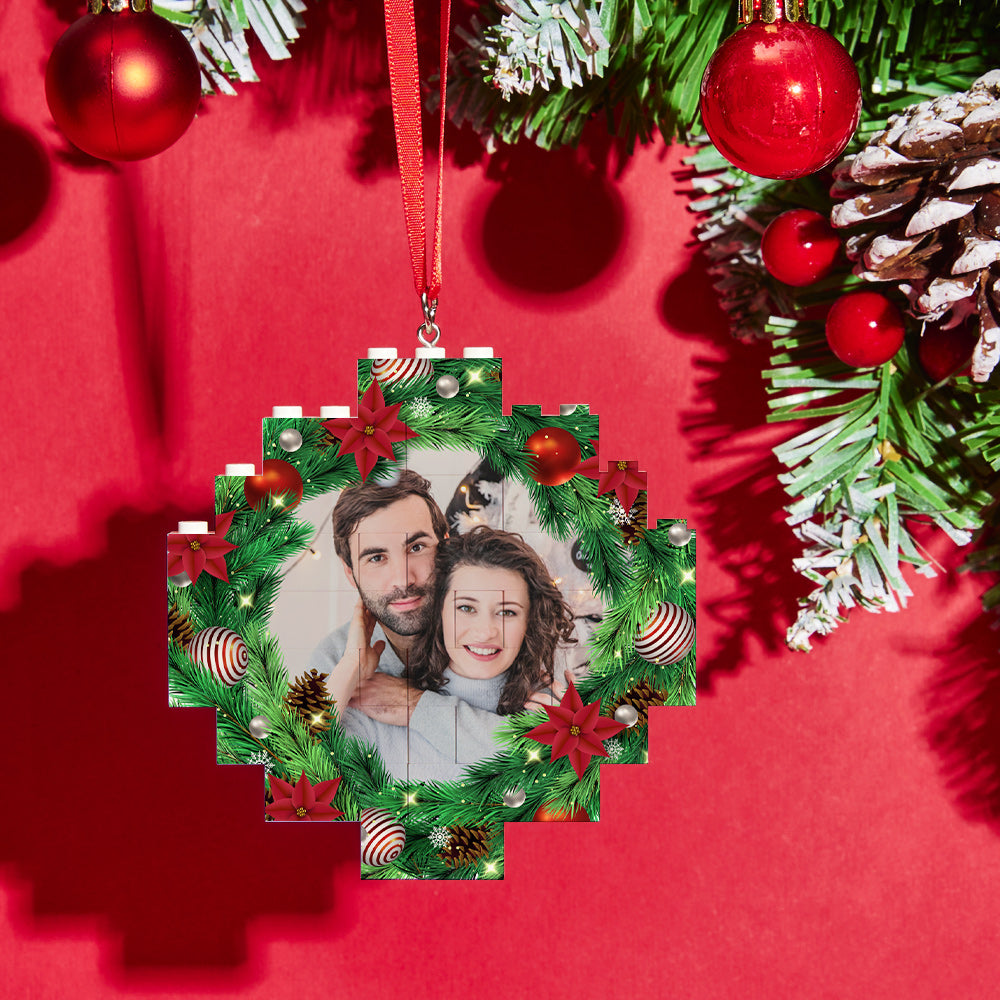 litzzy Personalized Photo Building Brick Mistletoe Christmas Ornament Building Brick Photo   