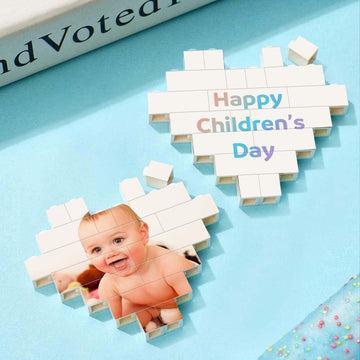 litzzy Custom Building Brick Personalized Heart Shaped Photo Block for Children's Day Building Brick Photo 8*6.9*0.8cm=3.2*2.7*0.3in  