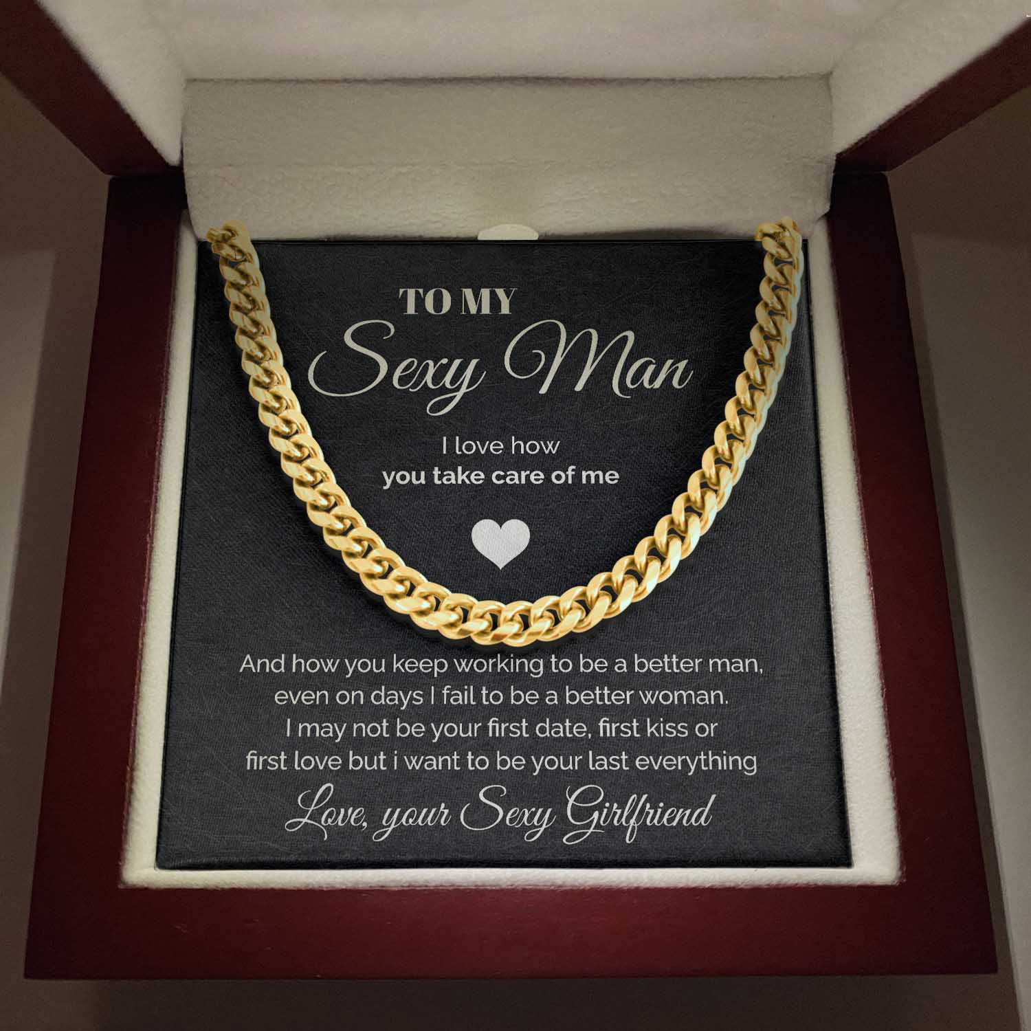 litzzy To my Sexy Man - You take care of me - Cuban Link Chain Necklace - To My Boyfriend , Gift For Boyfriend Jewelry   