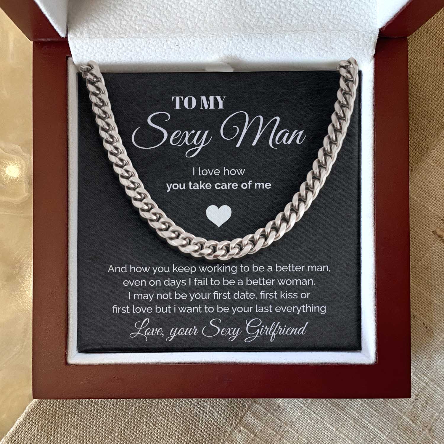 litzzy To my Sexy Man - You take care of me - Cuban Link Chain Necklace - To My Boyfriend , Gift For Boyfriend Jewelry   
