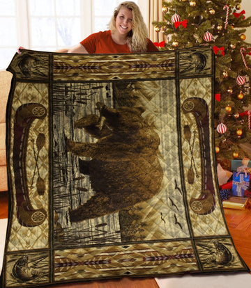litzzy Cabin Bear Fleece Blanket HST25104993 Quilt Blanket   