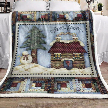 litzzy Cabin Snowman Christmas GS-CL-KC0307 Sherpa Fleece Blanket Sherpa Fleece Blanket   