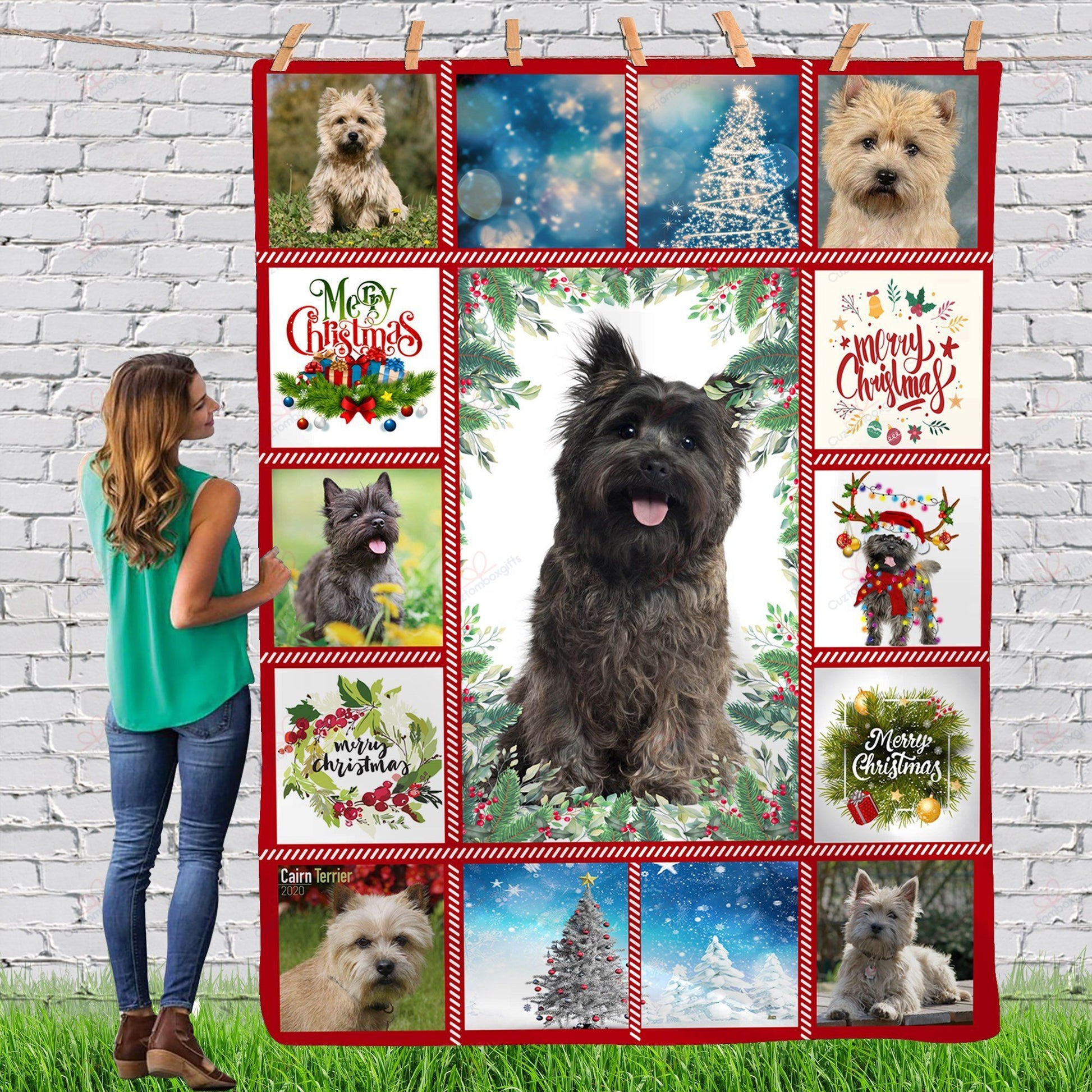 litzzy Cairn Terrier Gorgeous Merry Christmas Dog Reindeer Xmas TH0911068CL Sherpa Fleece Blanket fleece blanket   
