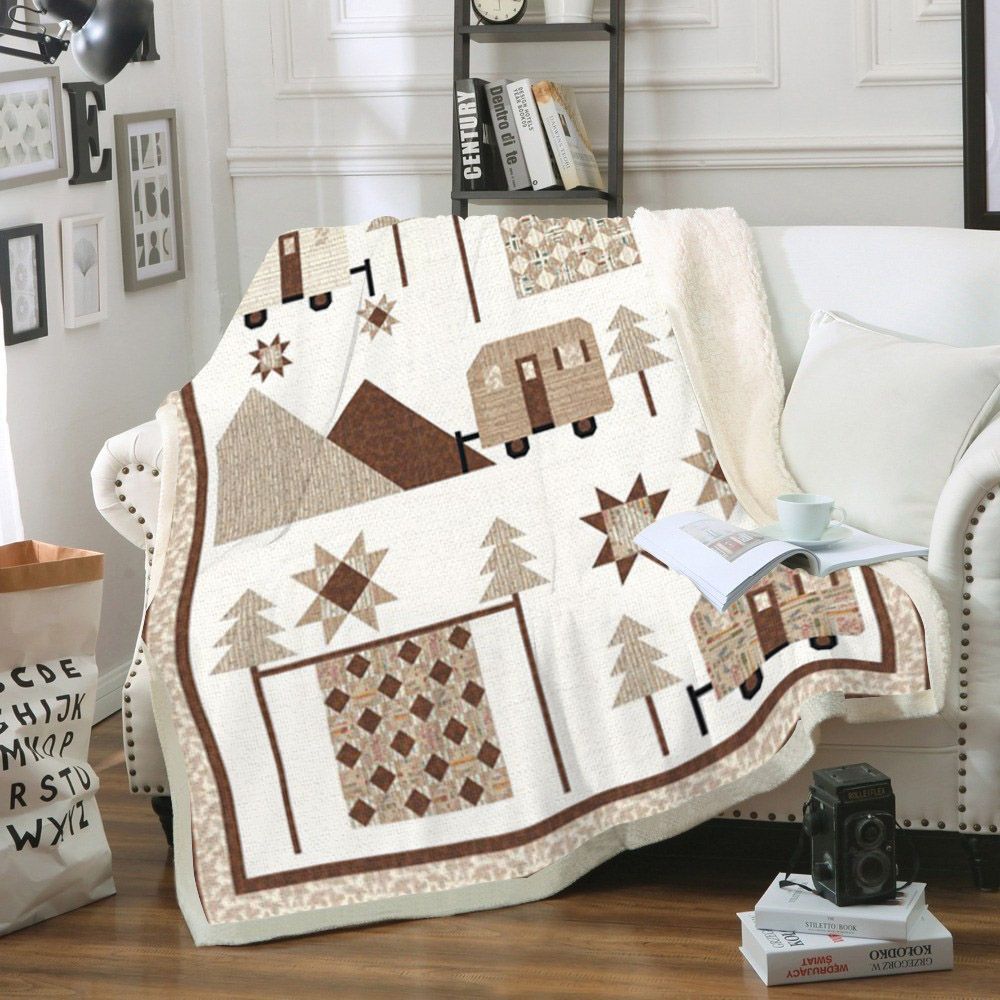 litzzy Camping Christmas CL12120085MDF Sherpa Fleece Blanket Sherpa Fleece Blanket   
