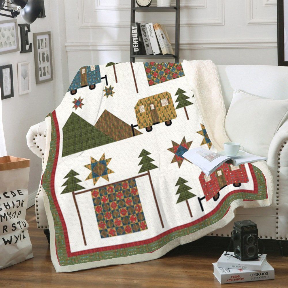 litzzy Camping Christmas CL12120086MDF Sherpa Fleece Blanket Sherpa Fleece Blanket   