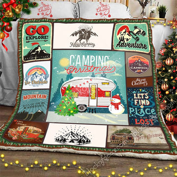 litzzy Camping Christmas GS-CL-LD3112 Sherpa Fleece Blanket Sherpa Fleece Blanket   