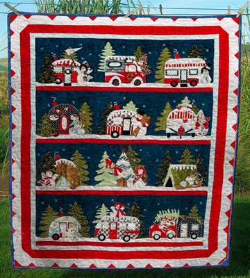 litzzy Camping Christmas LMC161102 Fleece Blanket Quilt Blanket   