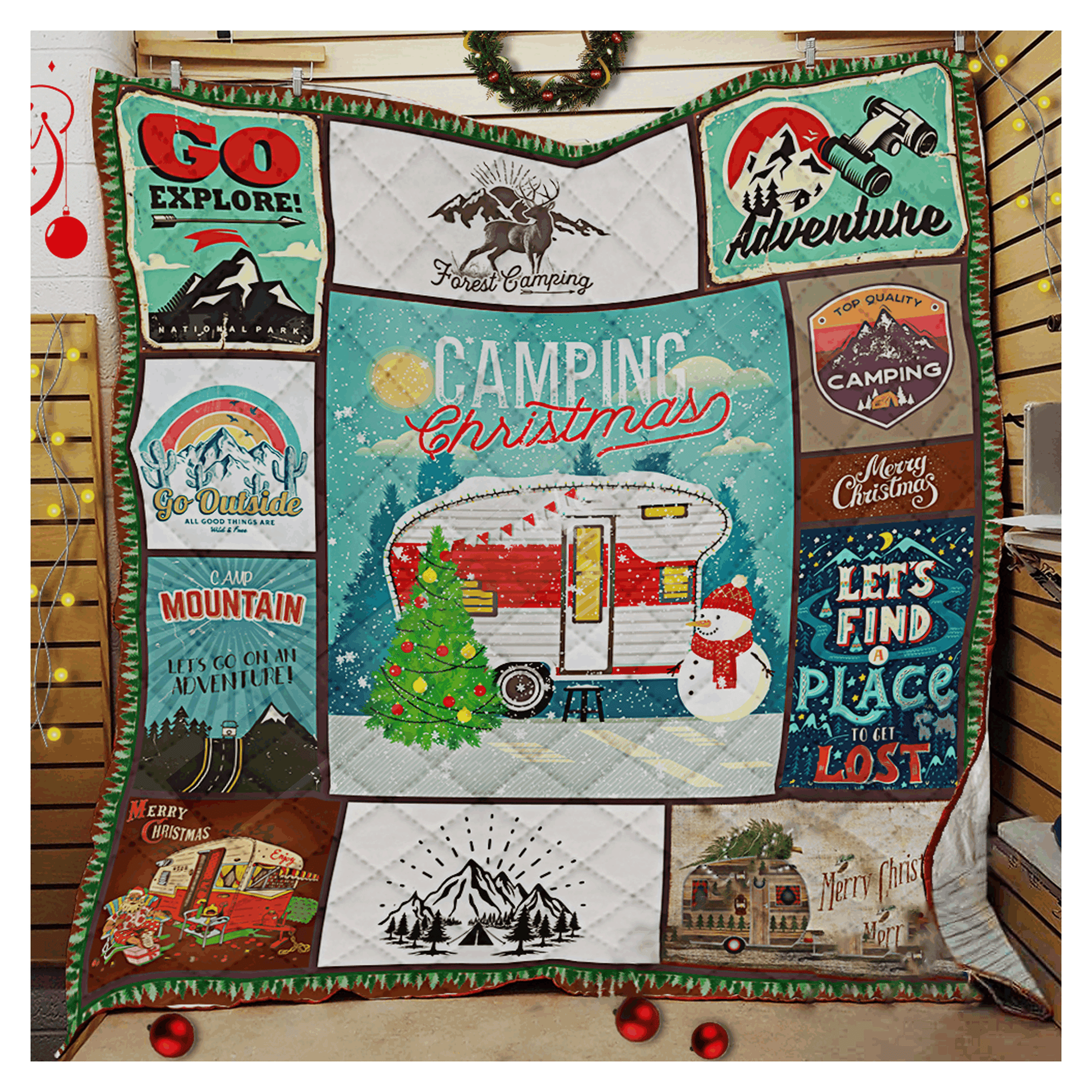 litzzy Camping Christmas Warm Fleece Blanket Dhc09121845Dd Quilt Blanket   