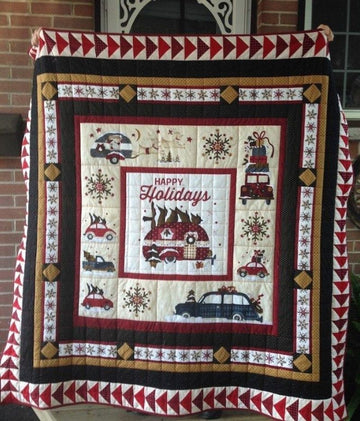 litzzy Camping Happy Holiday Christmas CLH0212026Q Fleece Blanket Quilt Blanket   