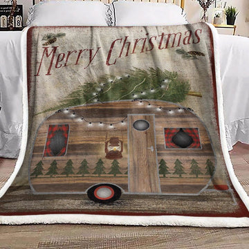 litzzy Camping Merry Christmas HN2410037F Sherpa Fleece Blanket Sherpa Fleece Blanket   