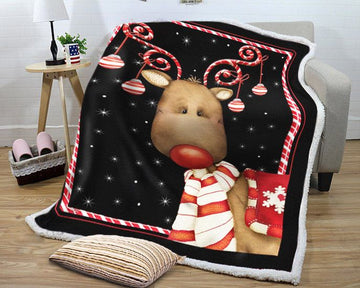 litzzy Candy Cane Reindeer Christmas GS-LD1111 Sherpa Fleece Blanket Sherpa Fleece Blanket   