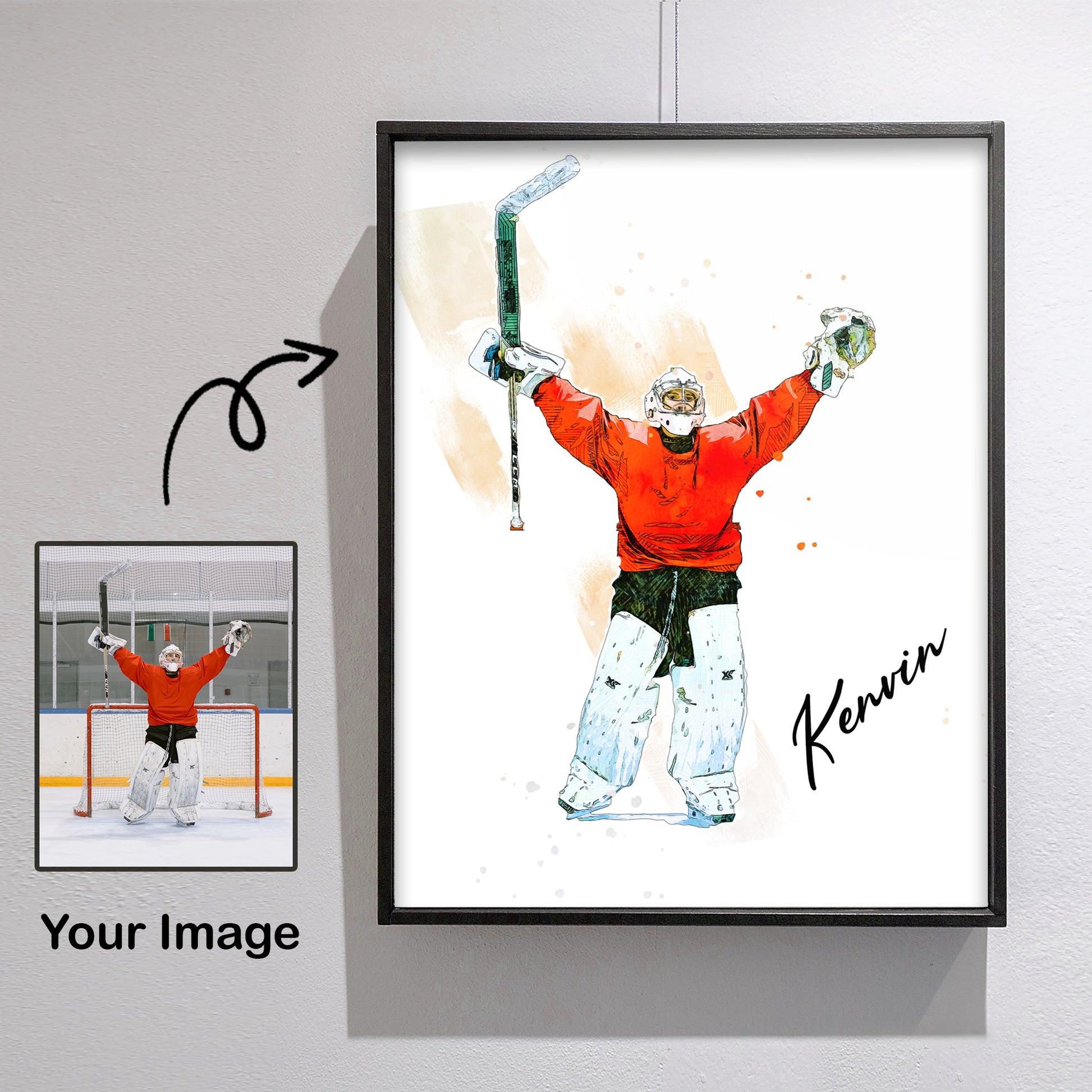 litzzy Ice Hockey Watercolor Personalized Canvas Gifts, Ice Hockey Custom Canvas Wall Art for Living Room Canvas Wall Art   