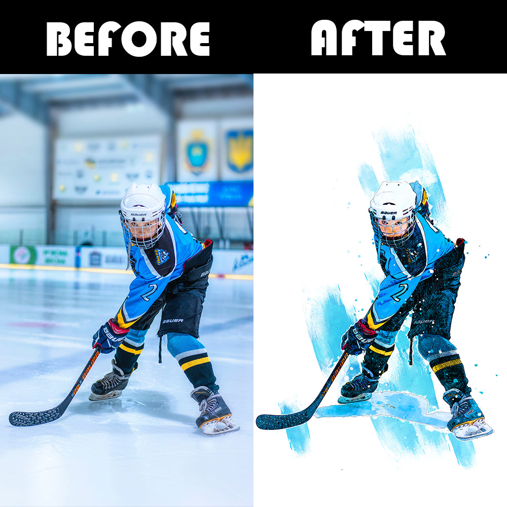 litzzy Ice Hockey Watercolor Personalized Canvas Gifts, Ice Hockey Custom Canvas Wall Art for Living Room Canvas Wall Art   