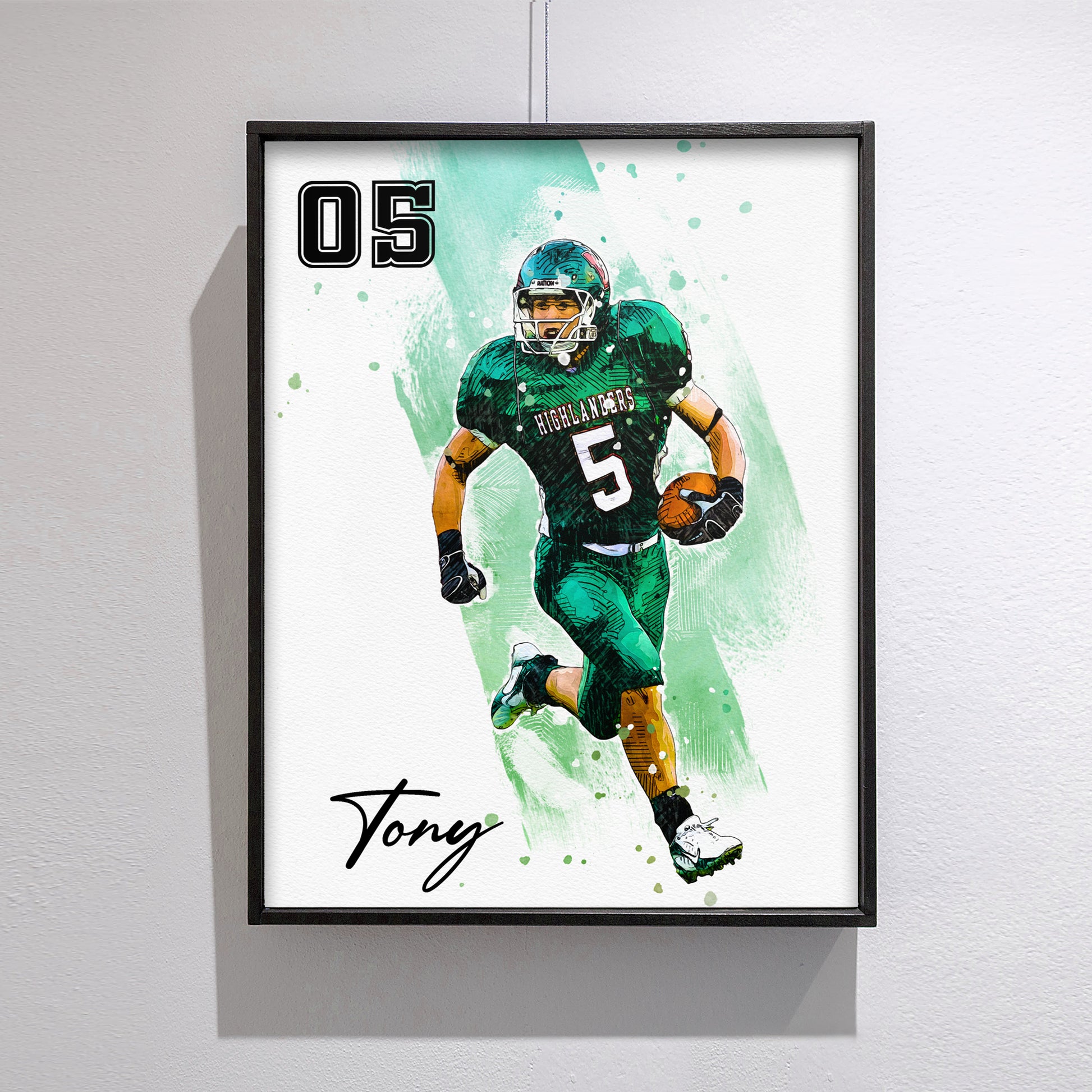 litzzy Football Watercolor Personalized Gift, Football Custom Canvas Wall Art for Living Room Canvas Wall Art   