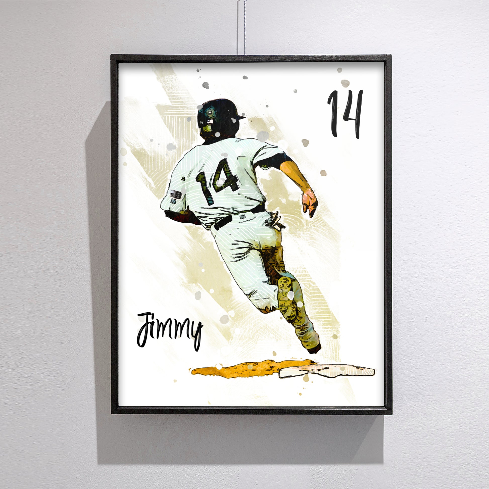 litzzy Baseball Watercolor Personalized Gift, Baseball Custom Canvas Wall Art for Living Room Canvas Wall Art   