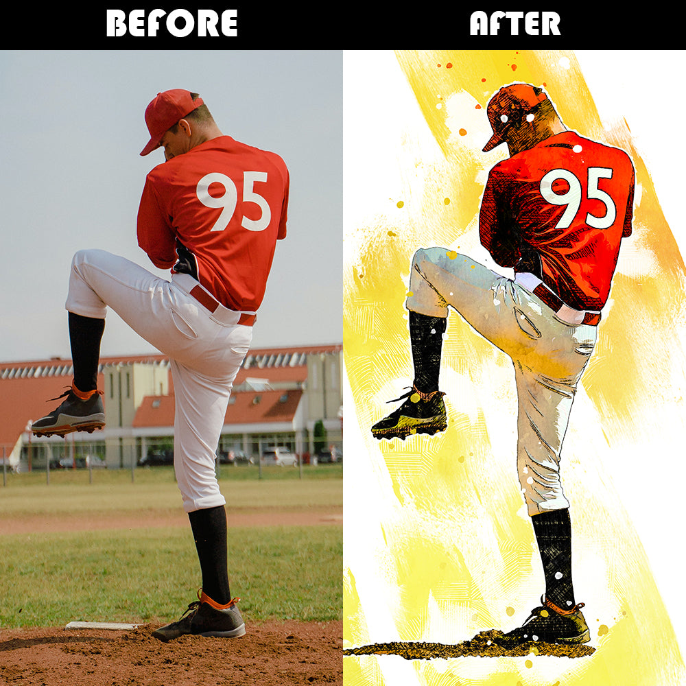 litzzy Baseball Watercolor Personalized Gift, Baseball Custom Canvas Wall Art for Living Room Canvas Wall Art   