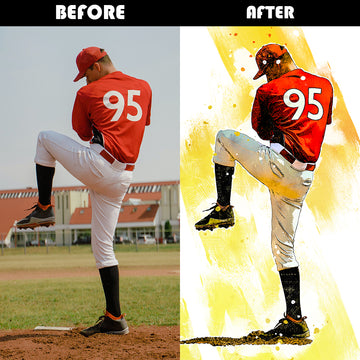 litzzy Baseball Watercolor Personalized Gift, Baseball Custom Canvas Wall Art for Living Room Canvas Wall Art   