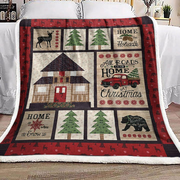 litzzy Car Bear Christmas BL121021F Sherpa Fleece Blanket Sherpa Fleece Blanket   
