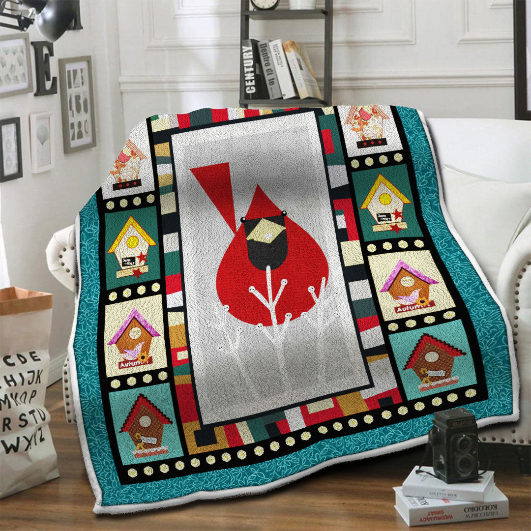 litzzy Cardinal Bird Fleece Blanket HST19103675 Fleece Blanket   