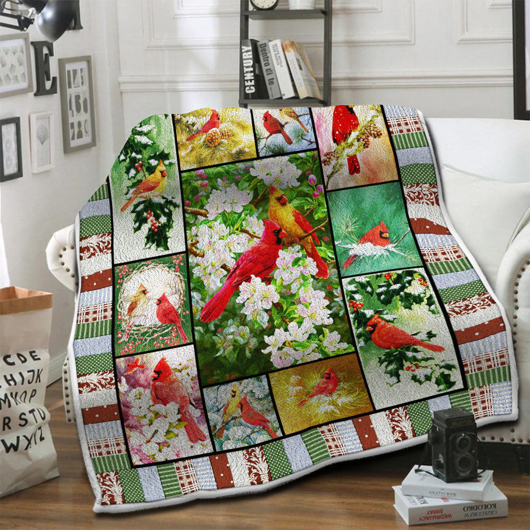 litzzy Cardinal Birds Fleece Blanket HST1910264 Fleece Blanket   