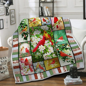 litzzy Cardinal Birds Fleece Blanket HST1910264 Fleece Blanket   