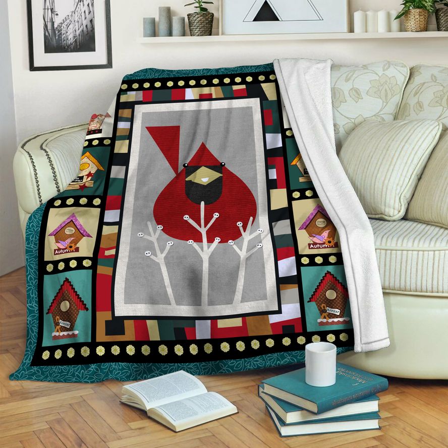litzzy Cardinal Bird Fleece Blanket HST19103675 Fleece Blanket   