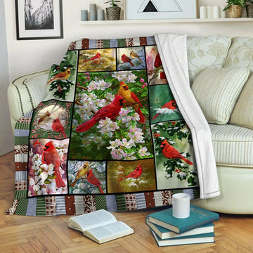 litzzy Cardinal Birds Fleece Blanket HST1910264 Fleece Blanket   