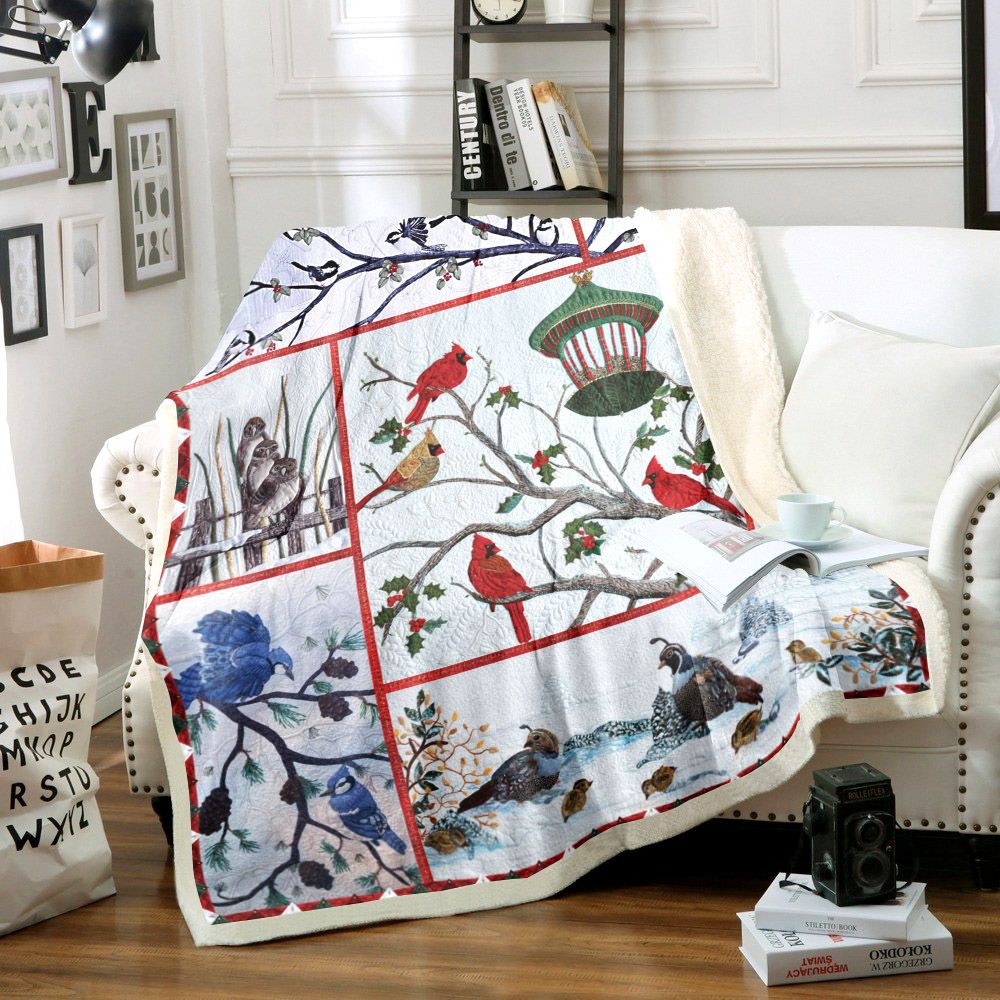 litzzy Cardinal Audubon Christmas HM1311020TT Sherpa Fleece Blanket Sherpa Fleece Blanket   