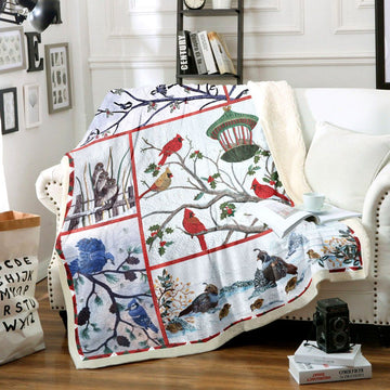 litzzy Cardinal Audubon Christmas HM1311020TT Sherpa Fleece Blanket Sherpa Fleece Blanket   