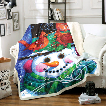 litzzy Cardinal Bird And Snowman HM3010007TT Sherpa Fleece Sherpa Fleece Blanket   
