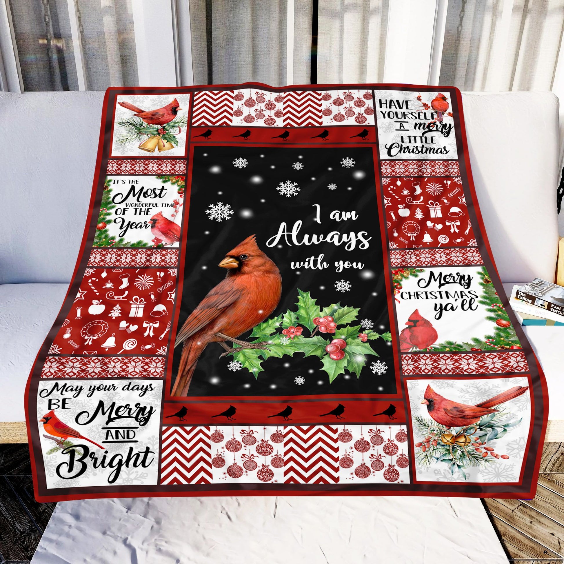 litzzy Cardinal Bird Christmas I Am Always With You GS-CL-LD1911 Sherpa Fleece Blanket Sherpa Fleece Blanket   
