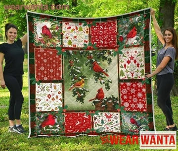 litzzy Cardinal Bird Christmas Theme CLH1412050Q Fleece Blanket Quilt Blanket   