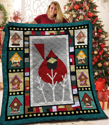 litzzy Cardinal Bird Fleece Blanket HST19103675 Quilt Blanket   